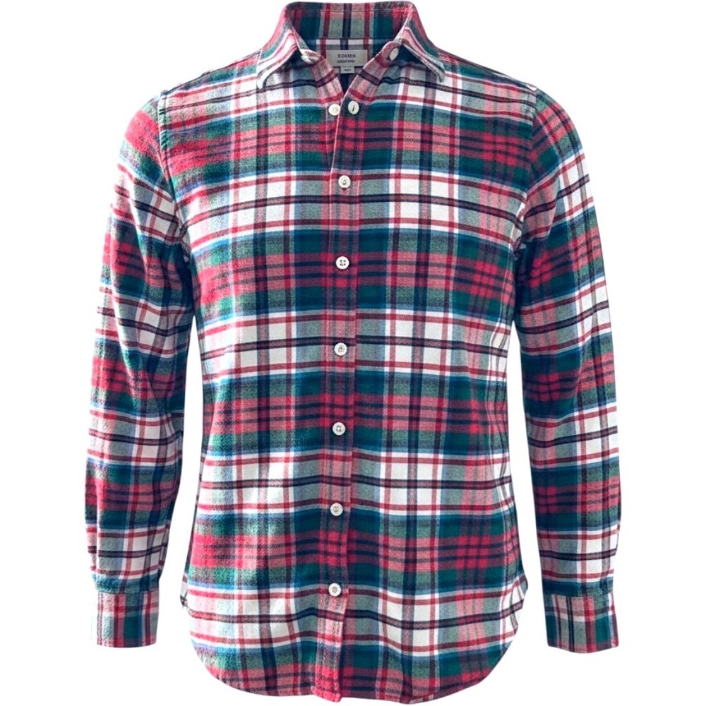 Lands' End Flannel Shirt Women 12 Red Green Plaid Button Down Heritage‎ Classic